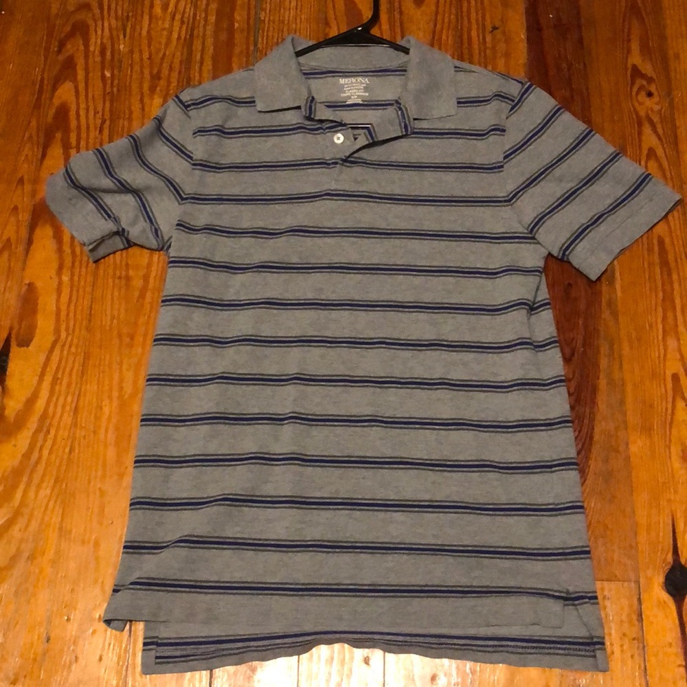 🌚Grey and blue striped polo🌚